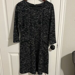 Talbots Twisted Tweed Boucle 3/4 Sleeve Fit and Flare Black&White Dress Size 12P